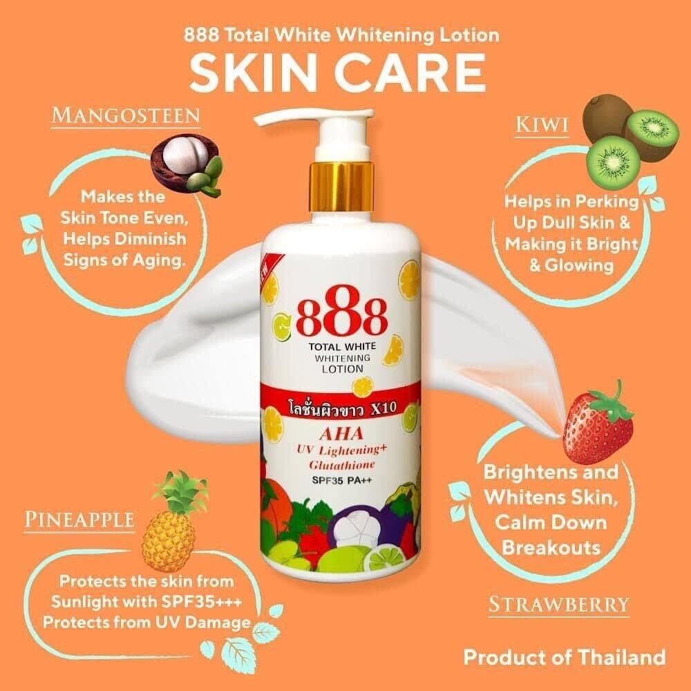 BEAUTY AMBITION 888 Total White Whitening Lotion AHA UV Lightening + Glutathione SPF-35 PA++ Product of Thailand