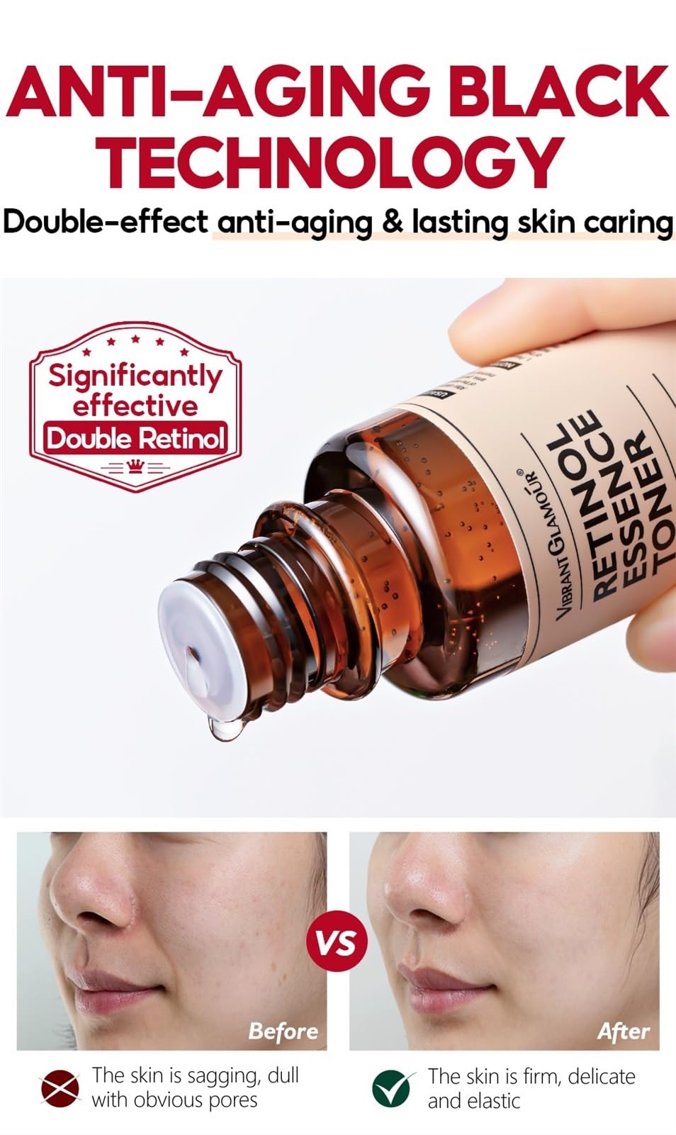 VIBRANT GLAMOÚR Retinol Essence Toner Water Tightening - Revitalize with Natural Ingredients - Cruelty-Free Beauty - 100ML