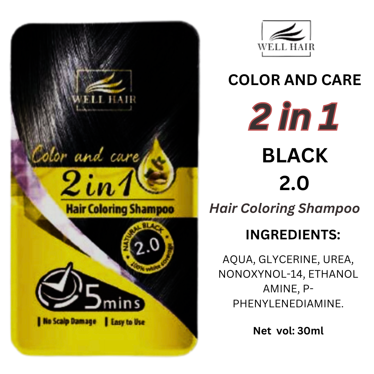 HAIR COLORING SHAMPOO 2 in 1 Well Hair